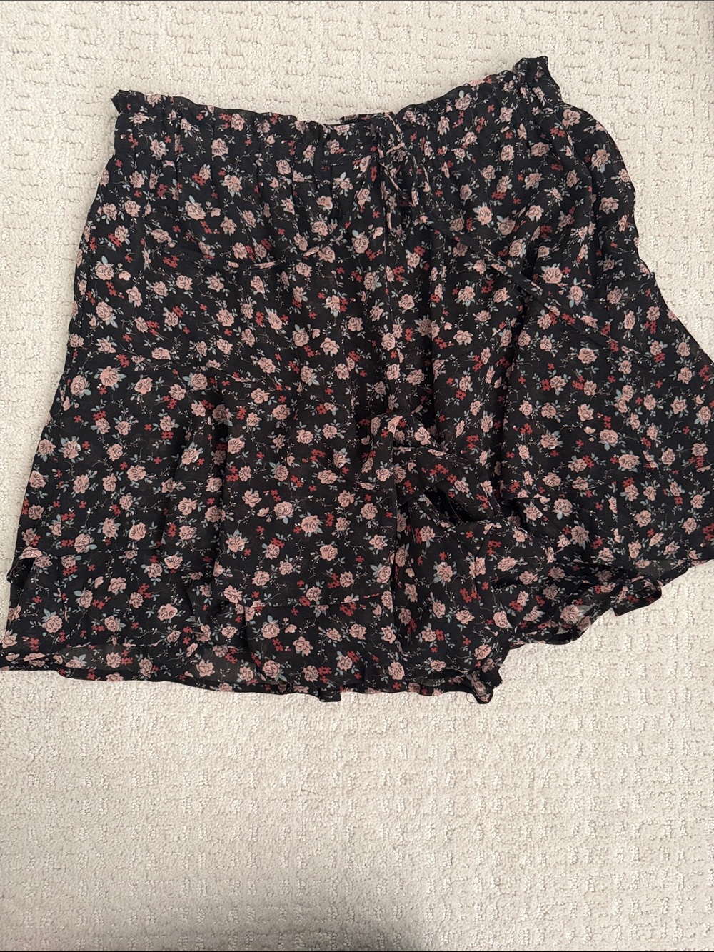 Black Floral high waisted Skort with Pink Rose Print